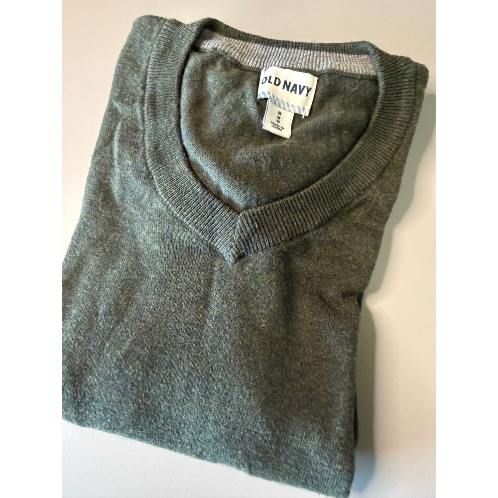 Old Navy Mens V-Neck Sweater Heathered Green Lightweight Knit Size M